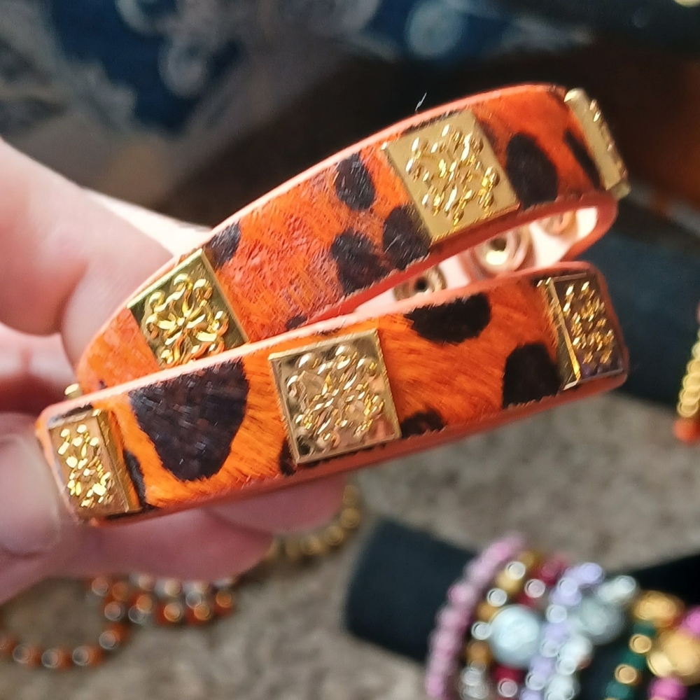 Meagan Calfskin Orange Leaopard Double Wrap